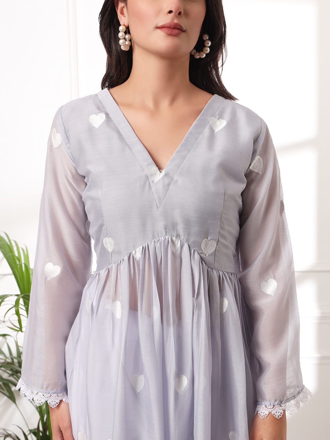 Light Grey Heart Embroidered Alia-cut Kurta with Pants