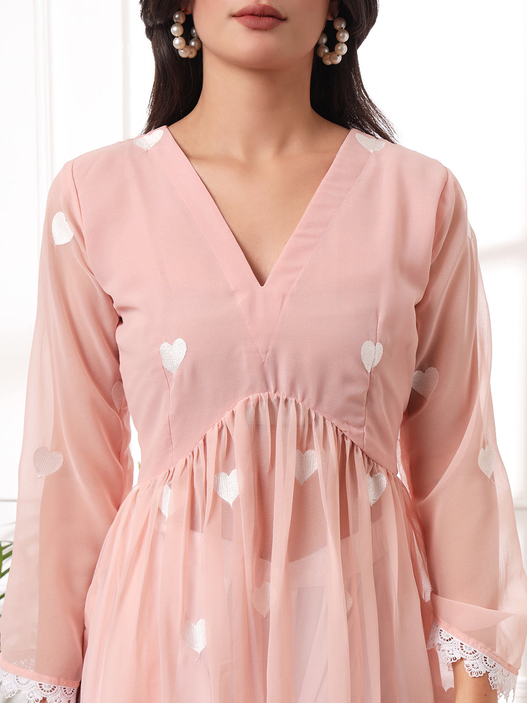 Peach Heart Embrodiered Alia-cut Kurta With Pant