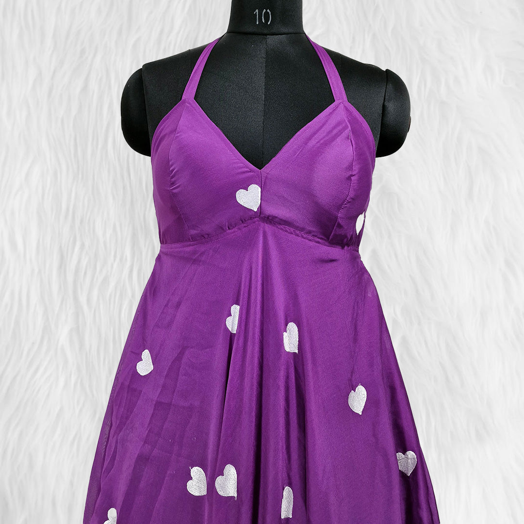 Purple Heart Embrodiered Halter Neck Padded Maxi Gown