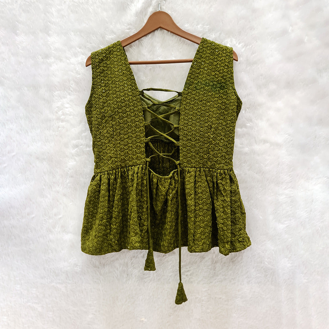 Mehendi Green Cotton Chikankari Top