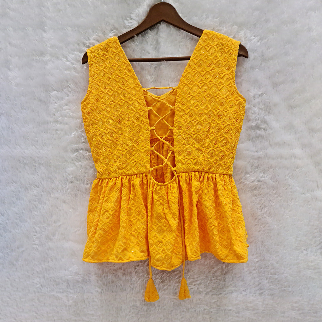 Yellow Cotton Chikankari Top