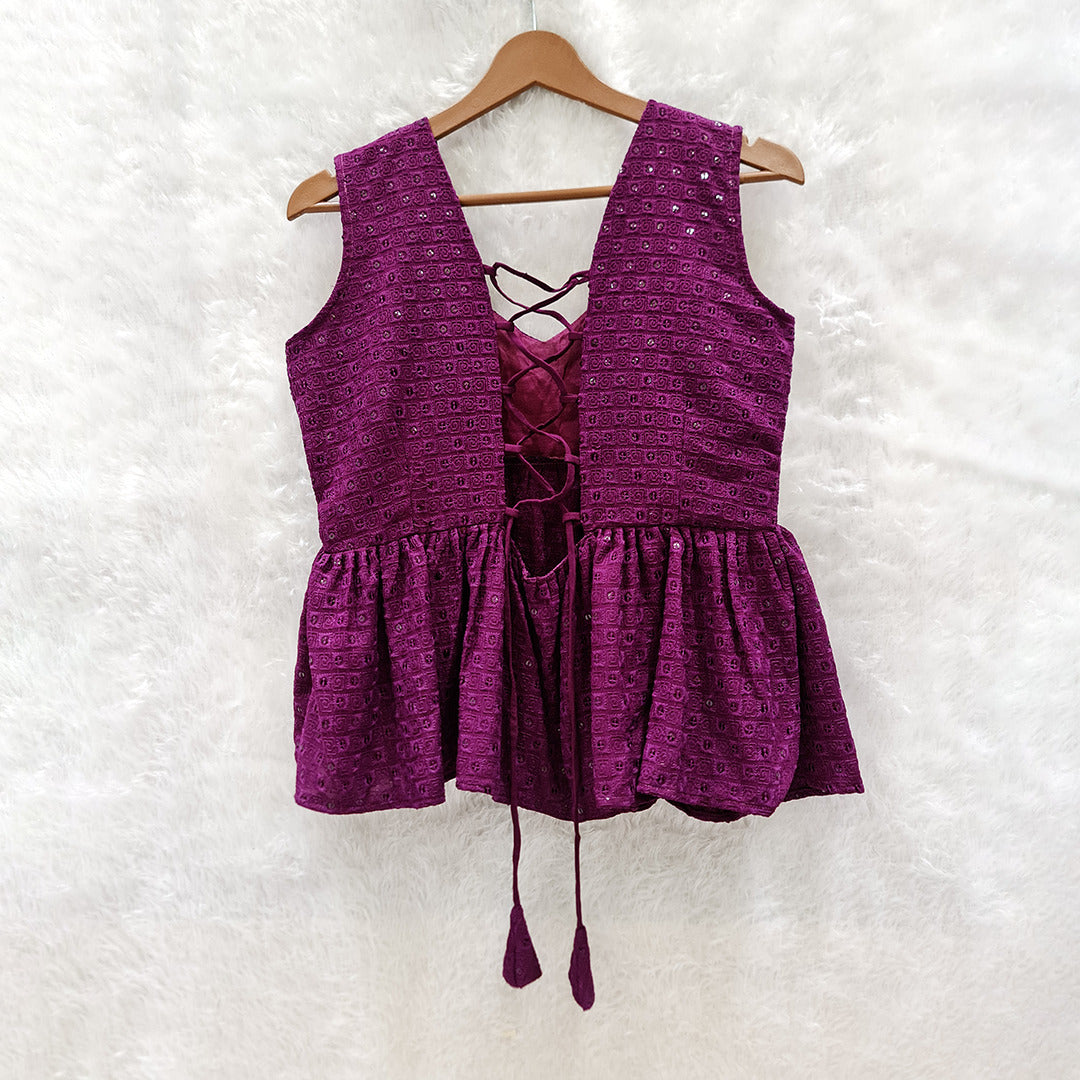 Purple Cotton Chikankari Top