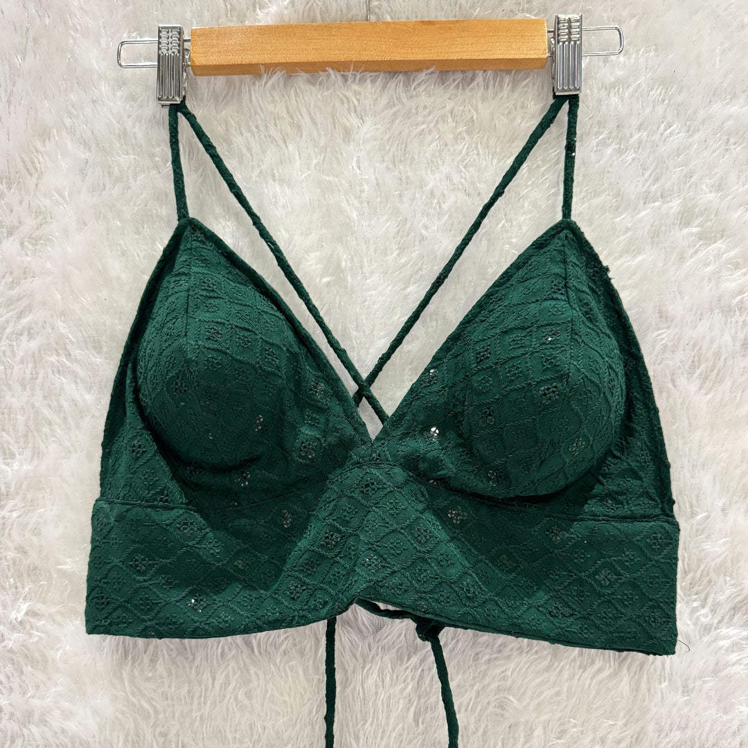 Biege Cotton printed Shirt & Green Chikan Bra Combo