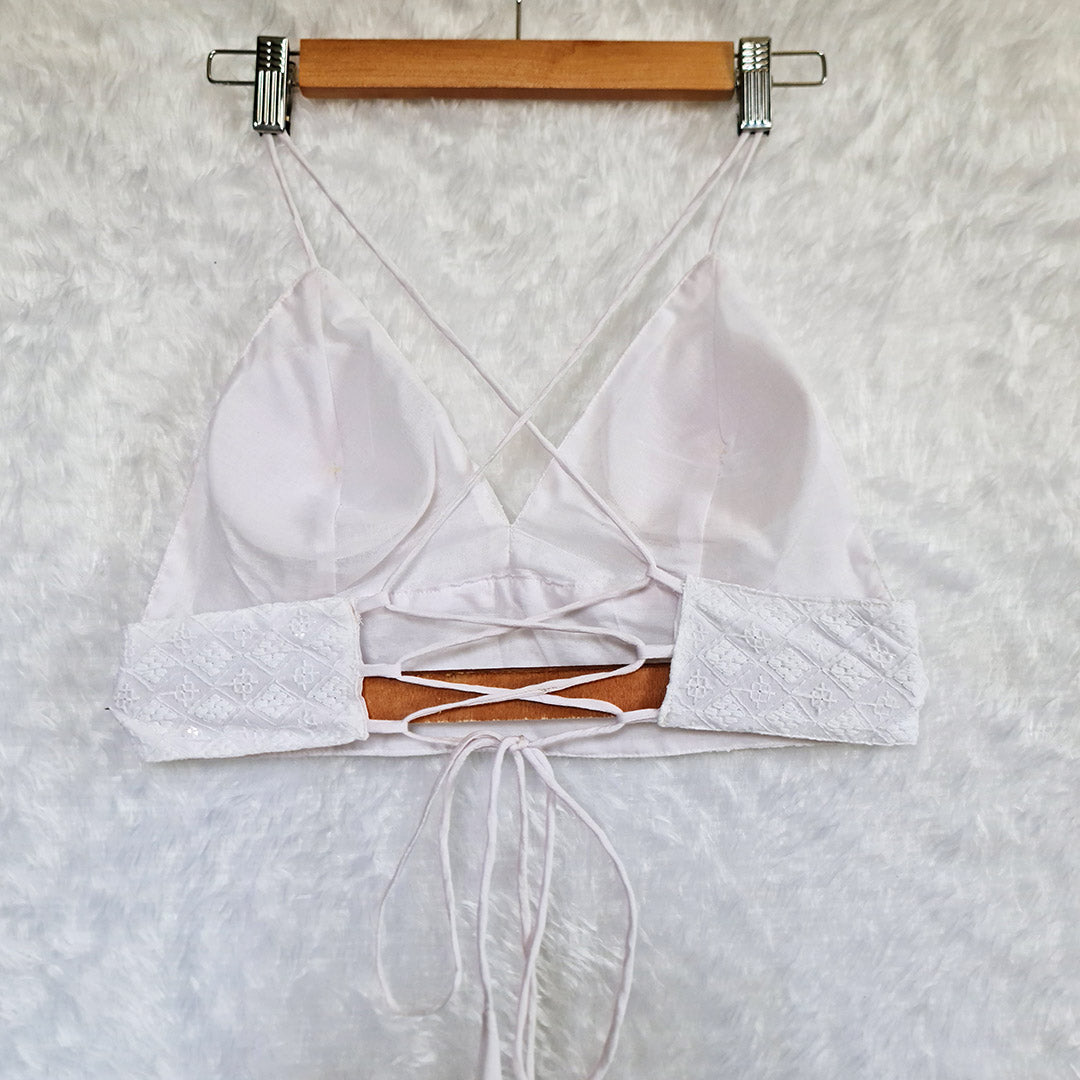 Light Grey Heart Embroidery Chiffon Shirt & White Chikan Bra Combo