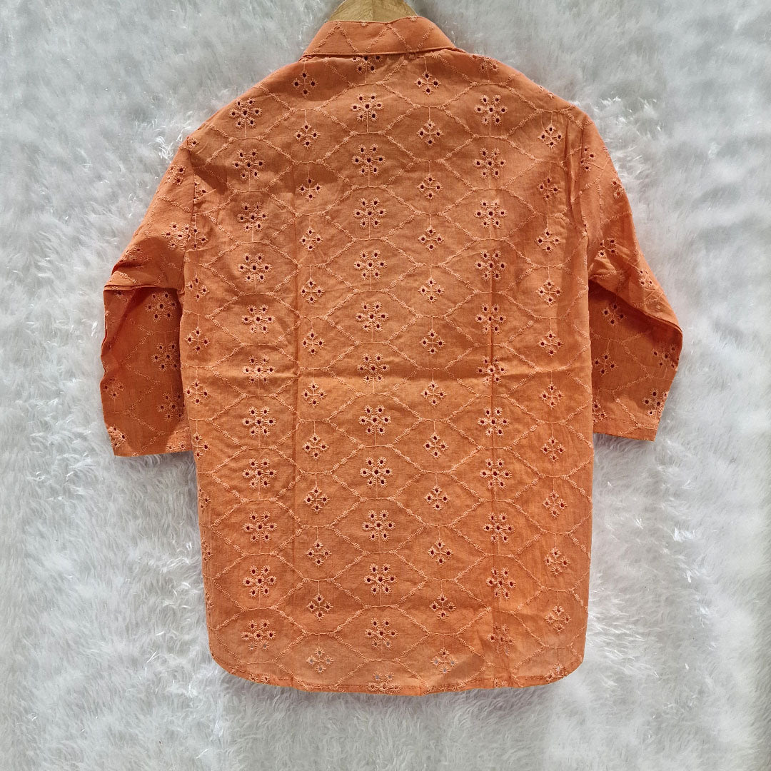 Pure Mull Cotton Orange Hakoba Shirt and White Hakoba Cotton Bra