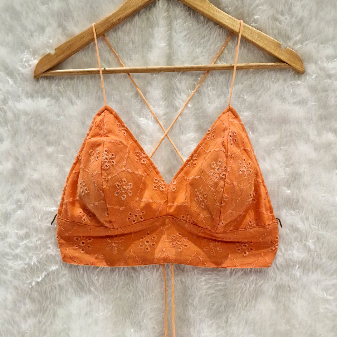 Pure Mull Cotton Orange Hakoba Shirt and White Hakoba Cotton Bra