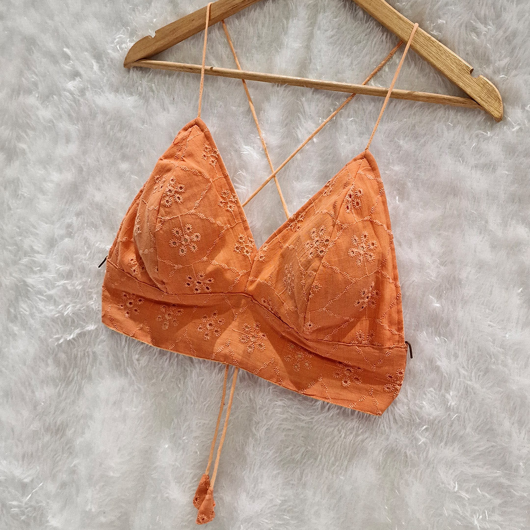 Pure Mull Cotton Orange Hakoba Shirt and White Hakoba Cotton Bra