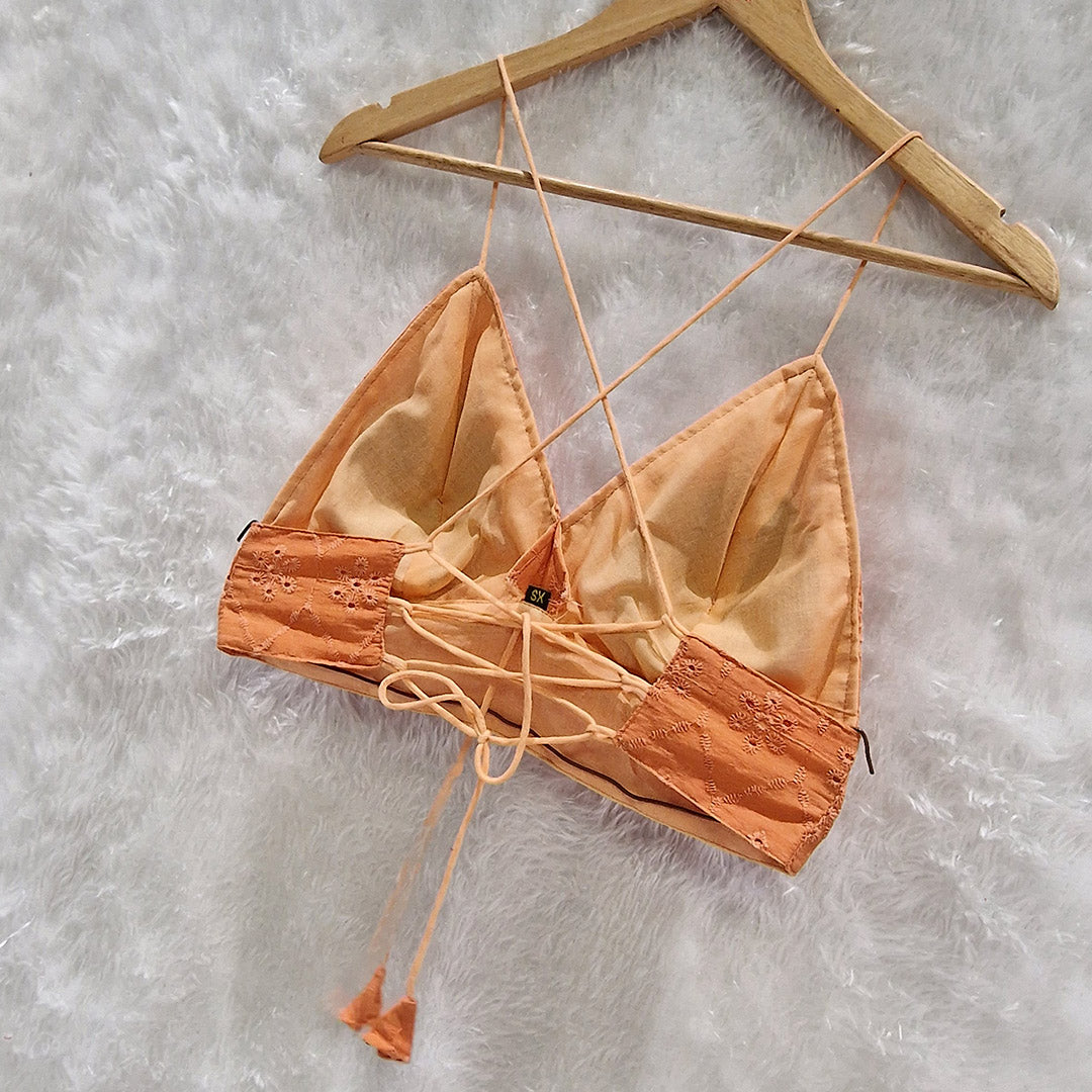 Pure Mull Cotton Orange Hakoba Shirt and White Hakoba Cotton Bra