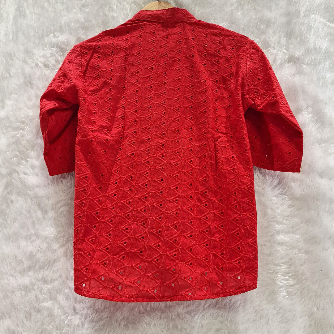 Tomato Red Hakoba Cotton Shirt and Hakoba Cotton Bra Combo