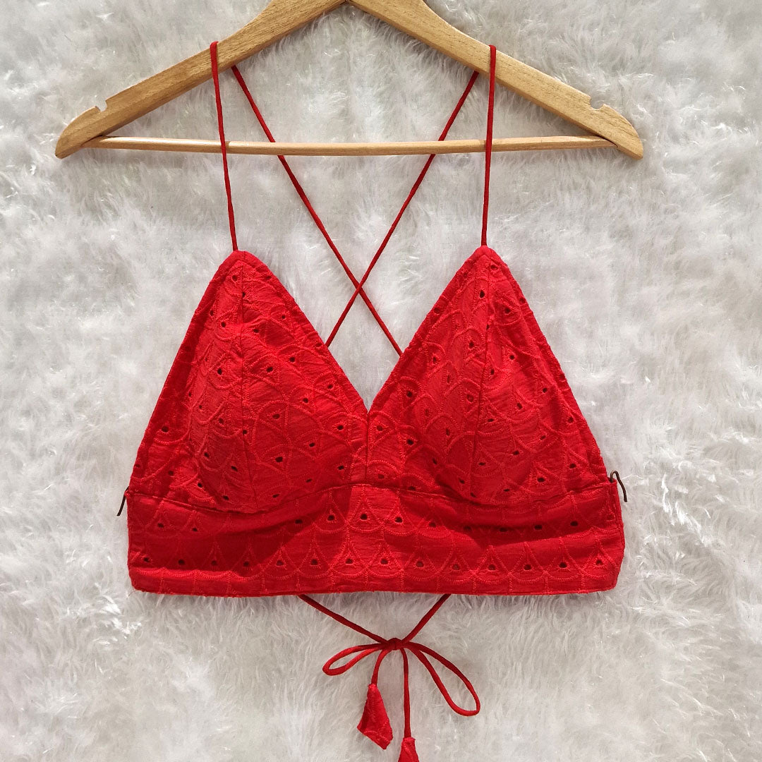 Tomato Red Hakoba Cotton Shirt and Hakoba Cotton Bra Combo