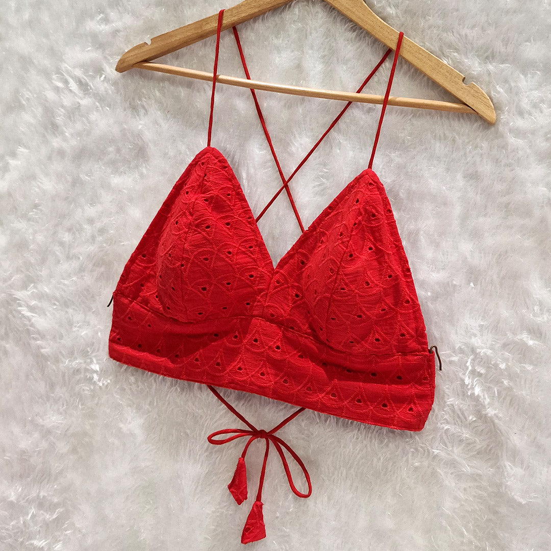 Tomato Red Hakoba Cotton Shirt and Hakoba Cotton Bra Combo