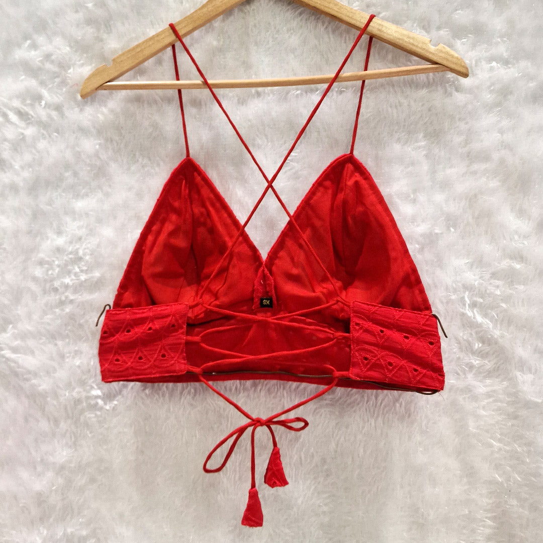 Tomato Red Hakoba Cotton Shirt and Hakoba Cotton Bra Combo