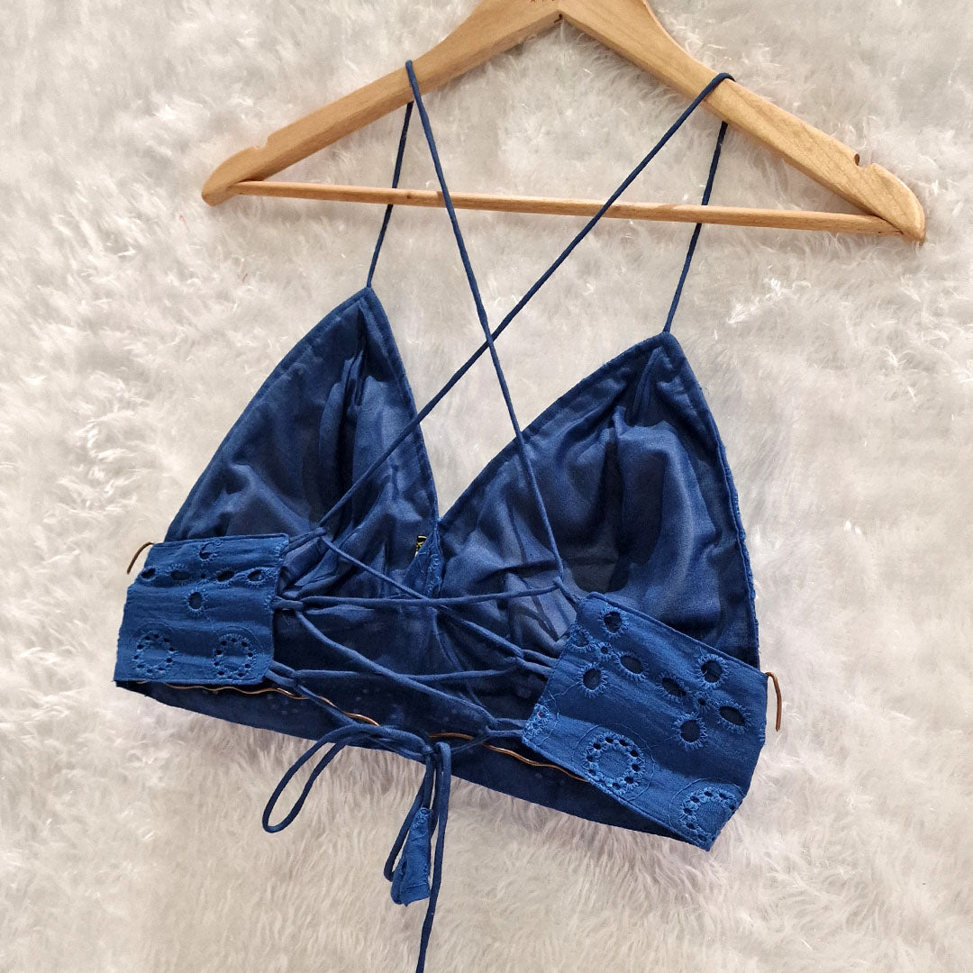 Combo of Cotton Blue Hakoba Shirt and Hakoba Cotton Bra