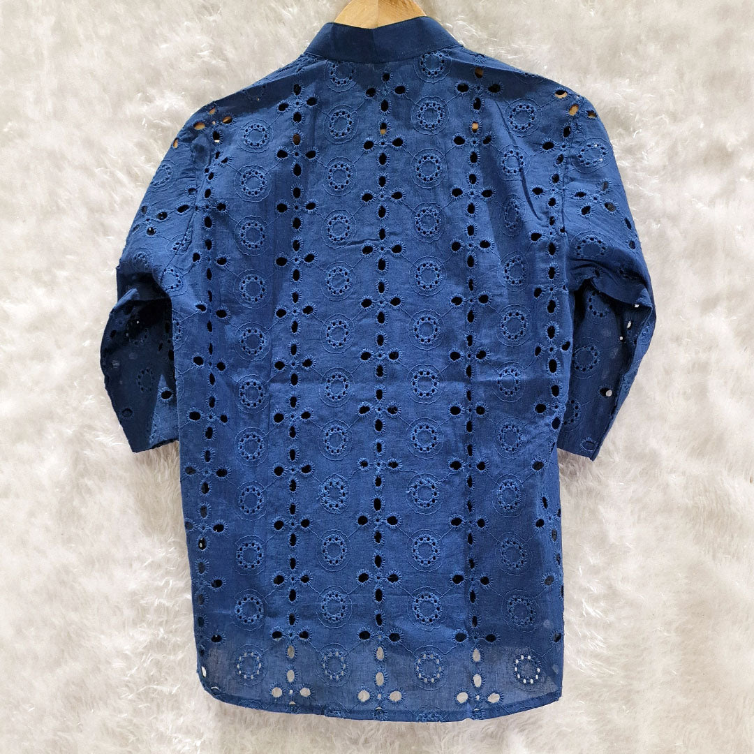 Combo of Cotton Blue Hakoba Shirt and Hakoba Cotton Bra