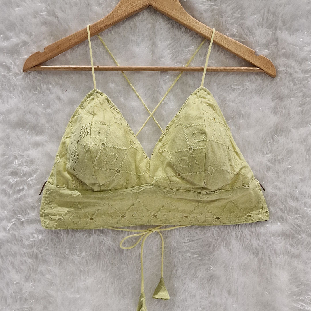 Pista Green Mull Coton Hakoba Shirt and Hakoba Cotton Bra Combo