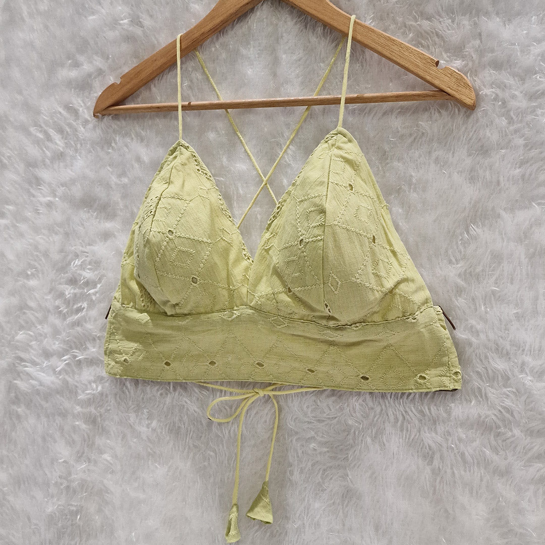 Pista Green Mull Coton Hakoba Shirt and Hakoba Cotton Bra Combo