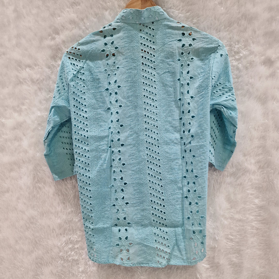 Combo of Aqua Blue Hakoba Shirt and Hakoba Cotton Bra