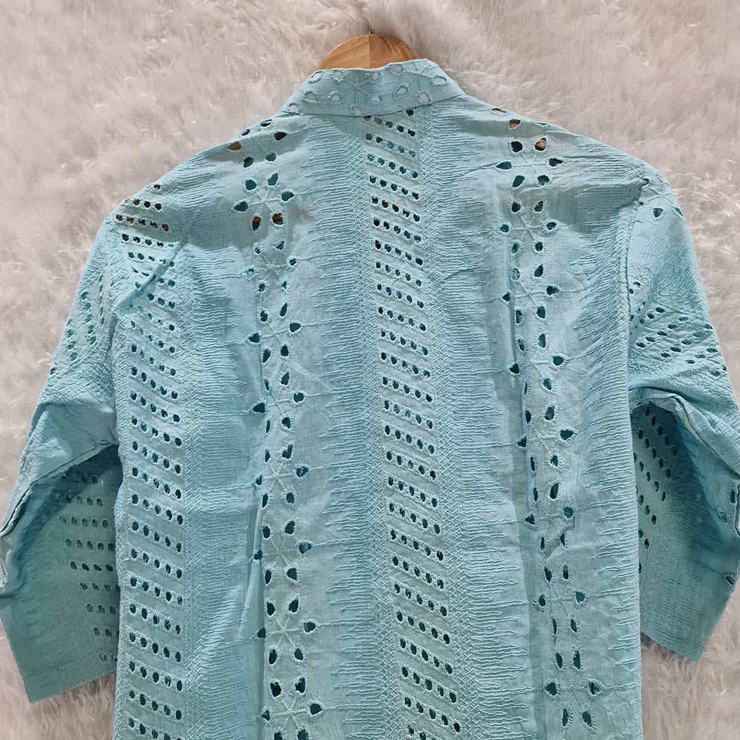 Combo of Aqua Blue Hakoba Shirt and Hakoba Cotton Bra