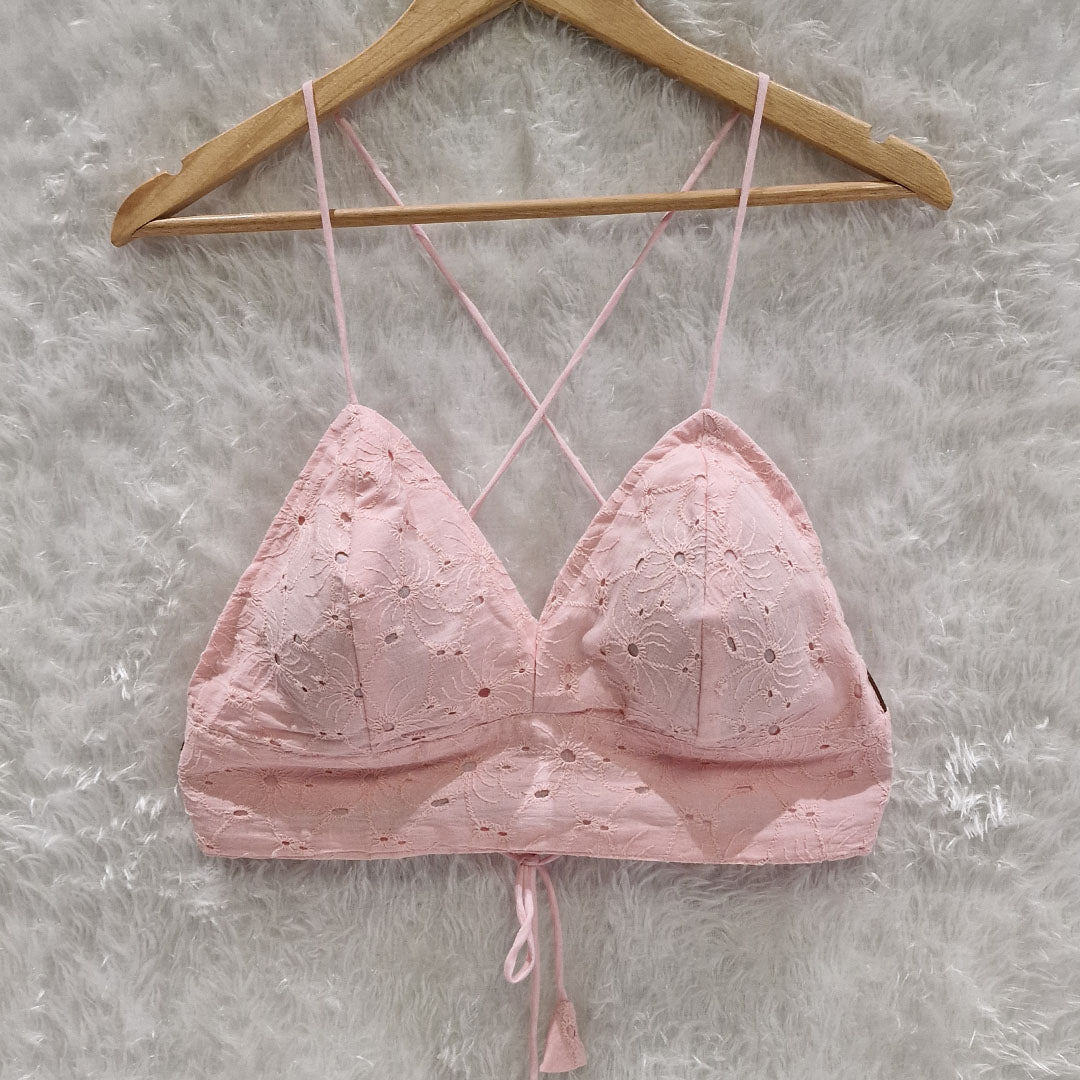 Baby Pink Mull Cotton Hakoba Shirt and Cotton Bra Combo