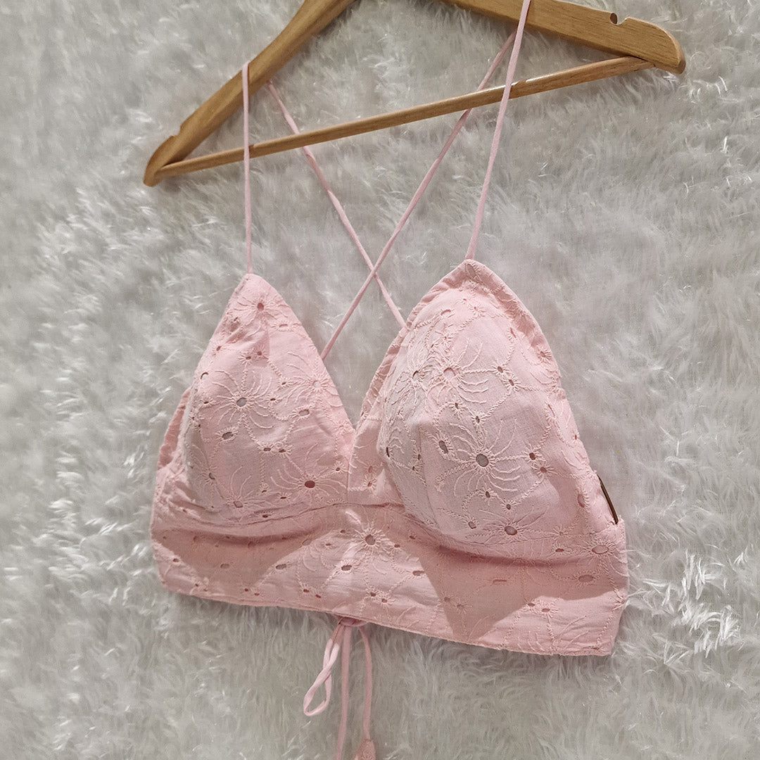 Baby Pink Mull Cotton Hakoba Shirt and Cotton Bra Combo