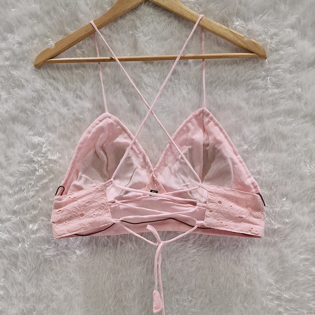 Baby Pink Mull Cotton Hakoba Shirt and Cotton Bra Combo