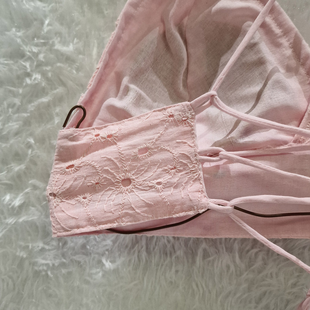 Baby Pink Mull Cotton Hakoba Shirt and Cotton Bra Combo