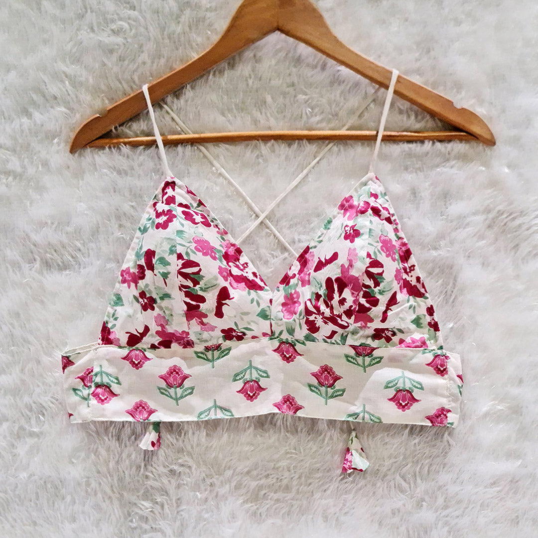 White Floral Pure Cotton Bralette Top