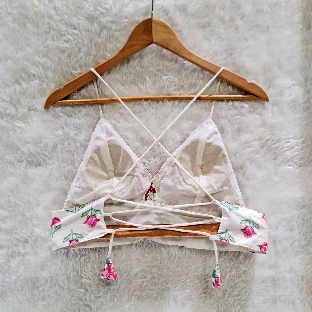 White Floral Pure Cotton Bralette Top