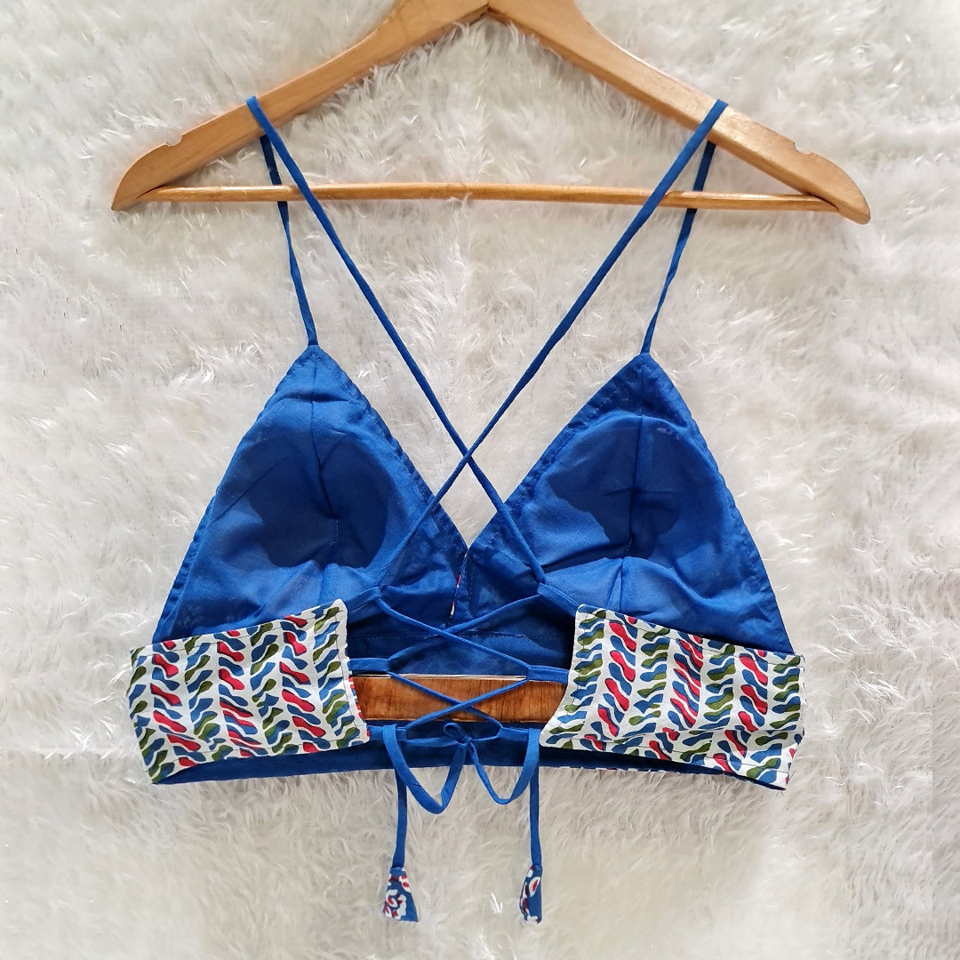 Blue Floral Printed Cotton Bralette Top