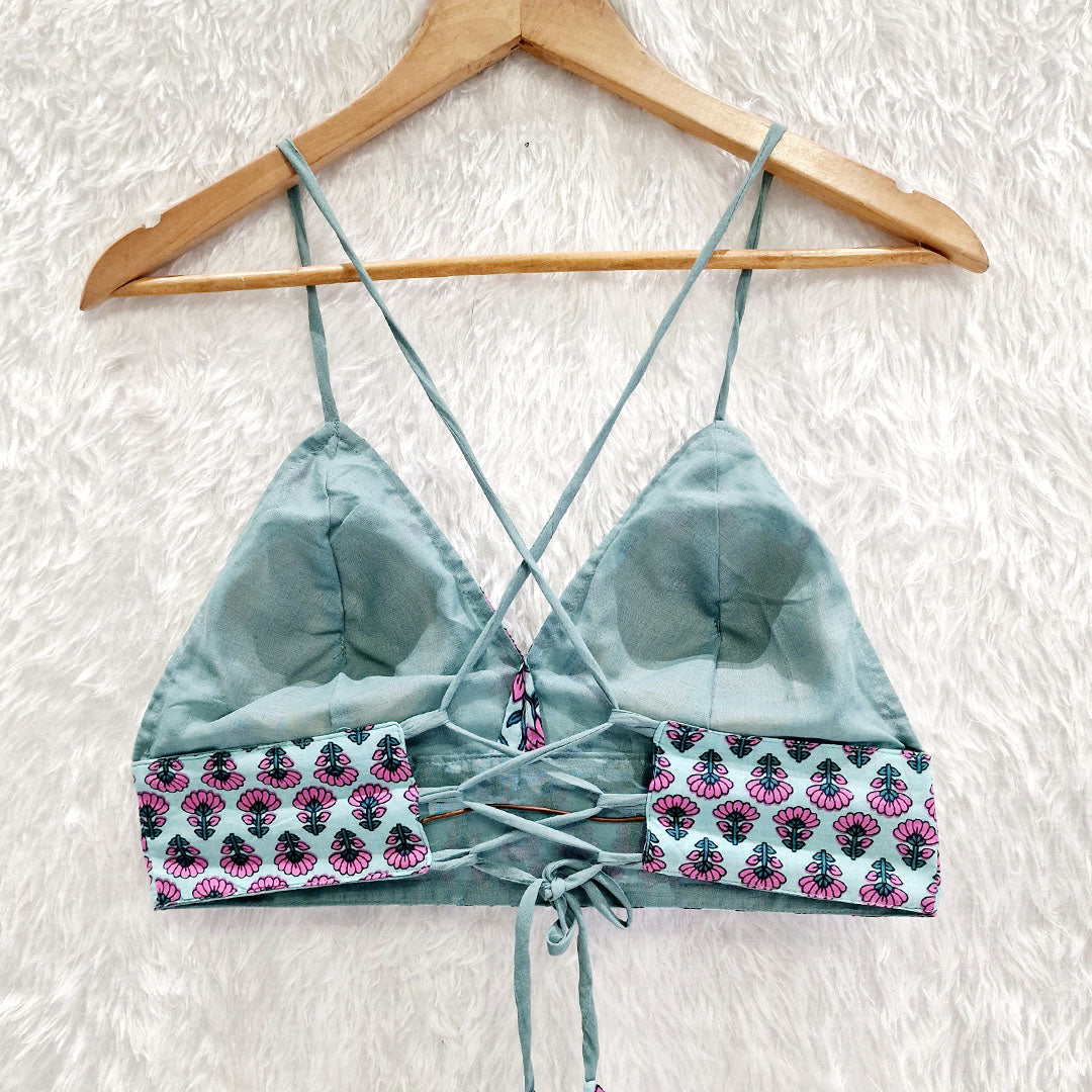 Aqua BlueFloral Pure Cotton Bralette Top