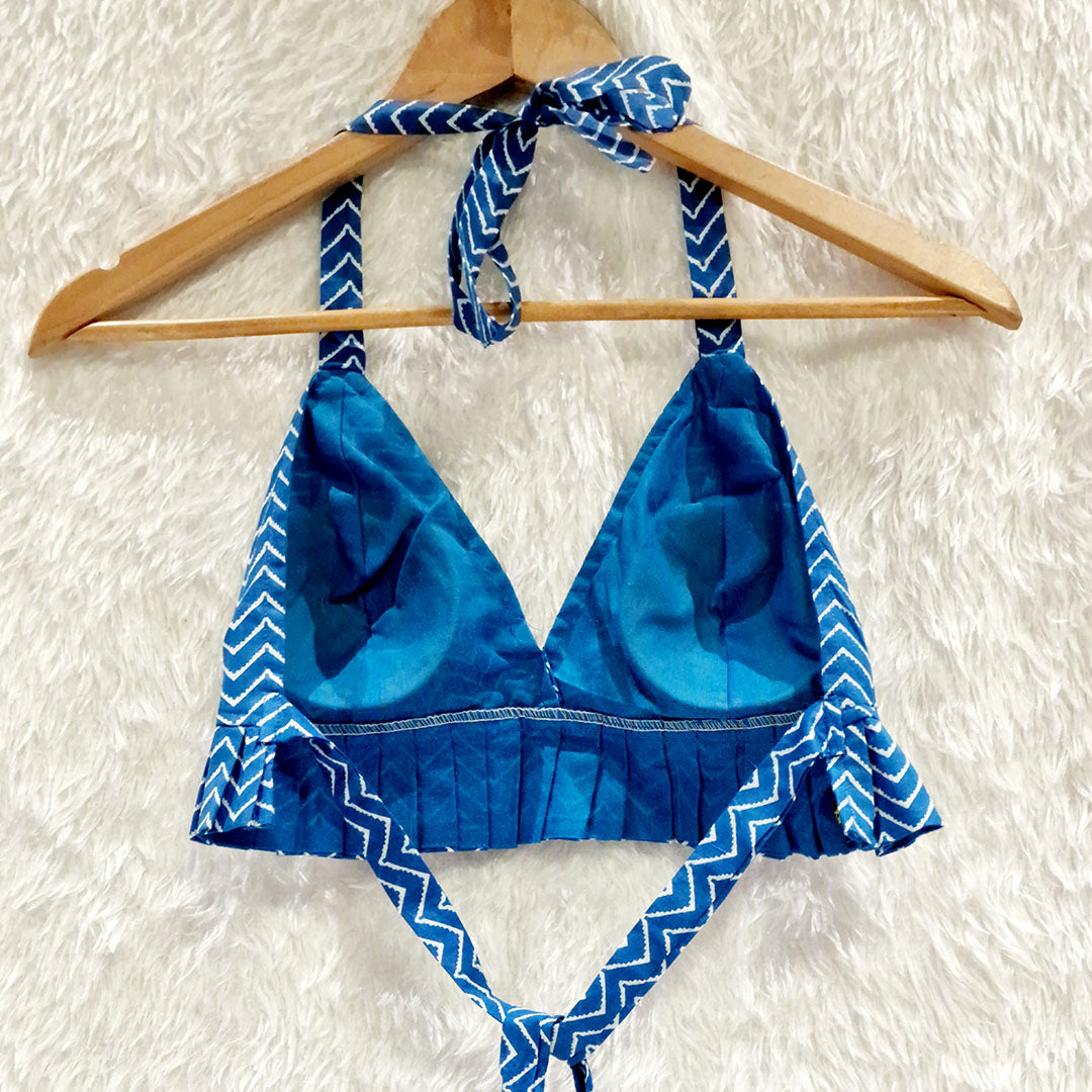 Blue Pleated Pure Cotton Bralette Top