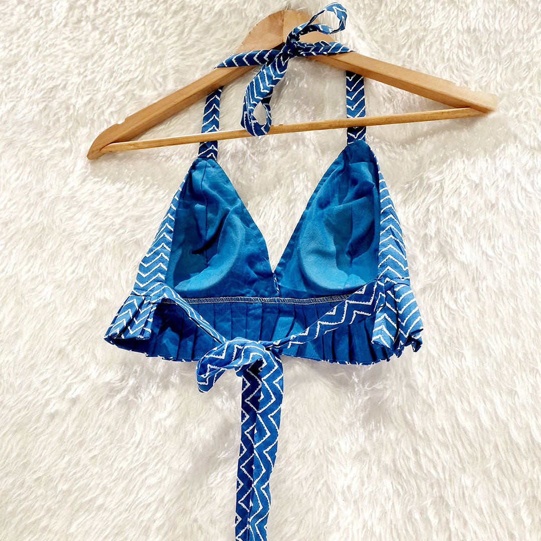 Blue Pleated Pure Cotton Bralette Top