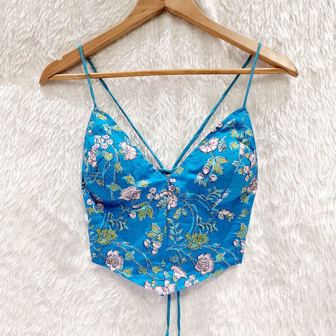 Floral Printed Cotton V-Shape Bralette Top