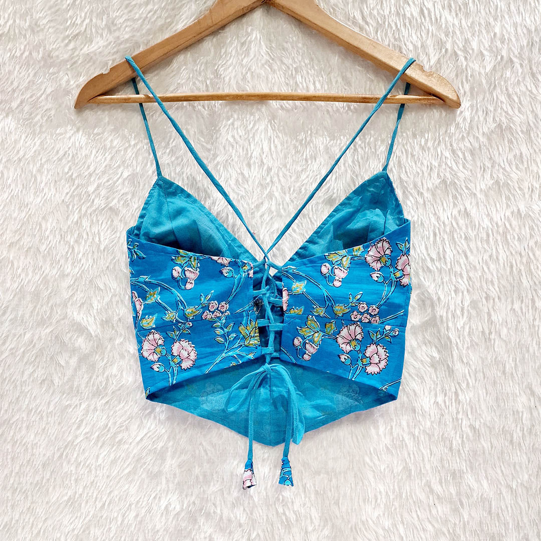 Floral Printed Cotton V-Shape Bralette Top