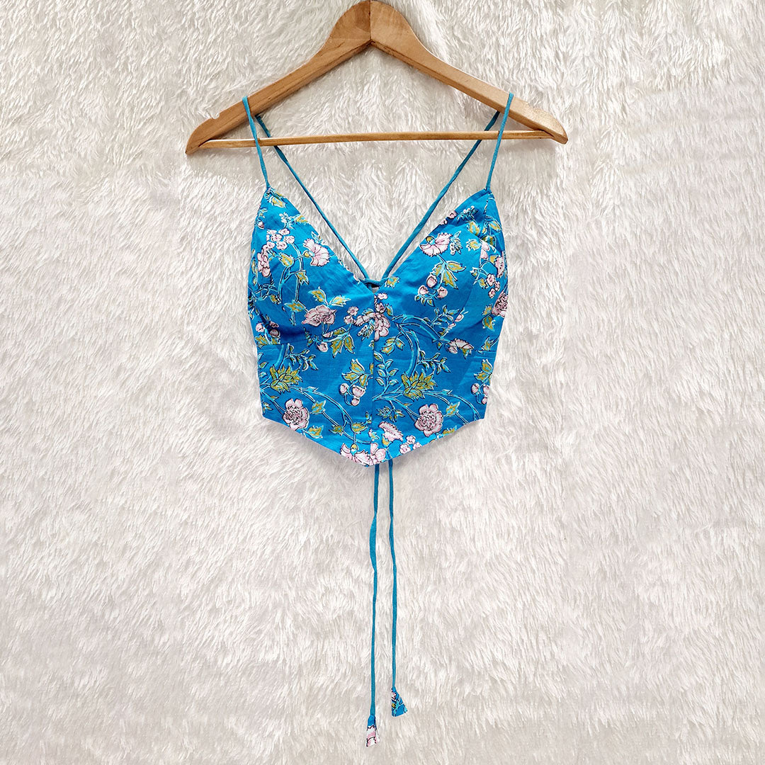 Floral Printed Cotton V-Shape Bralette Top