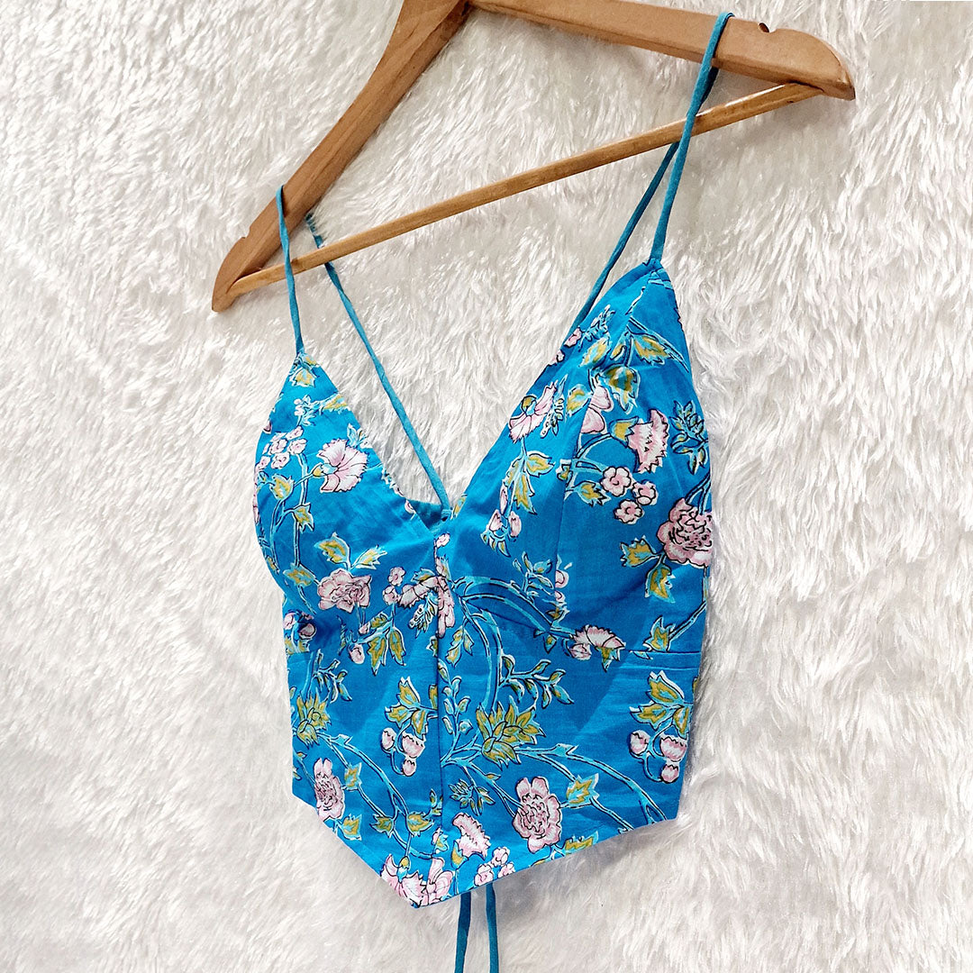 Floral Printed Cotton V-Shape Bralette Top