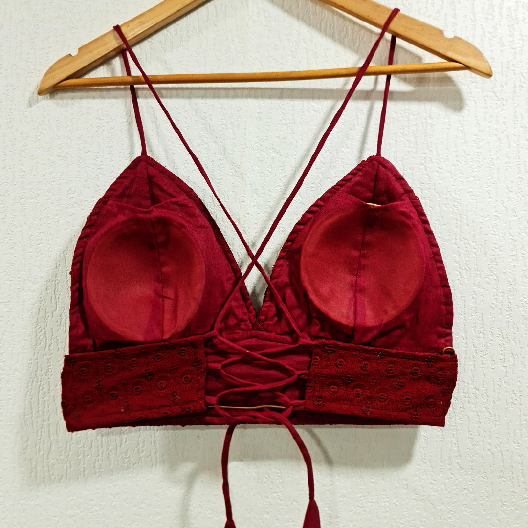 Maroon Cotton Chikan Removable Padded Bra