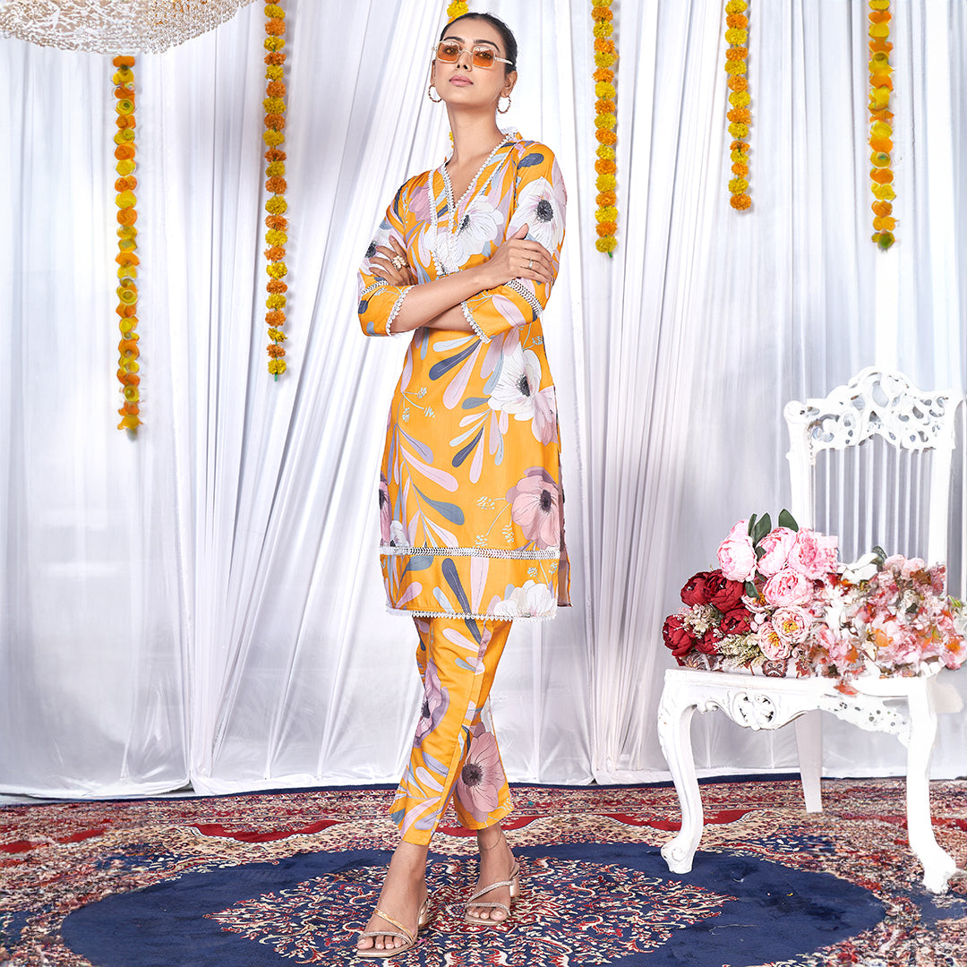 Hot Yellow Floral Printed Co-Ord Set